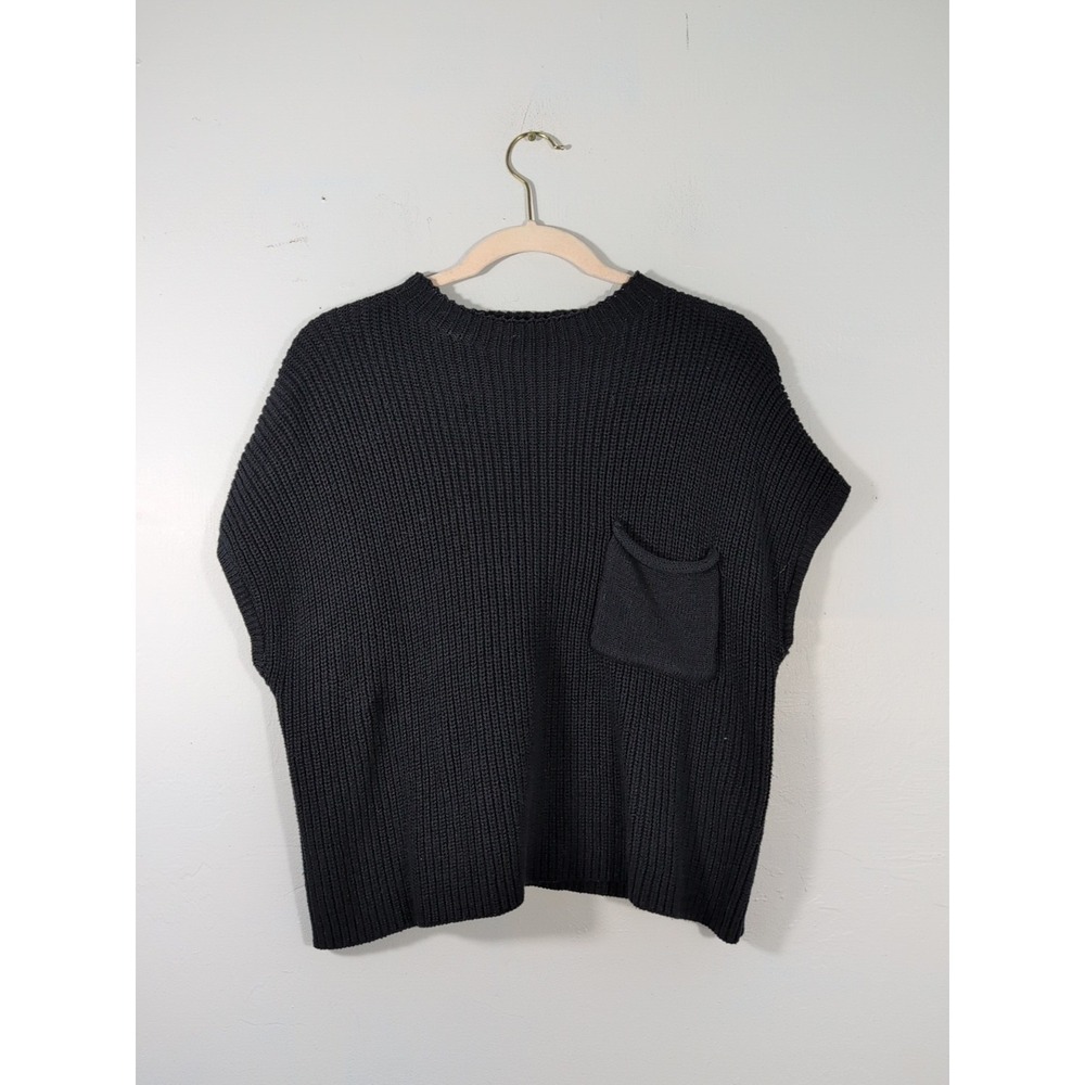 Zenana Waffle Pocket Top black Large Boxy Fit‎